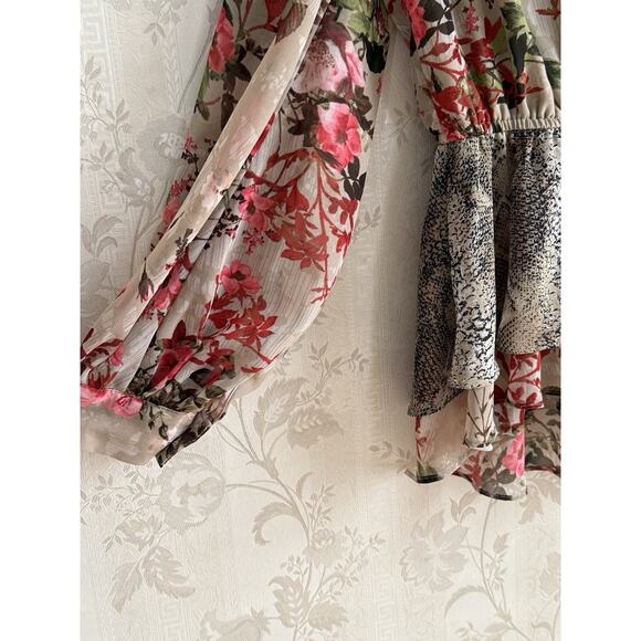 INC Sheer Floral Snakeskin Top Sz M Peplum Boho Romantic Goth Whimsigoth Fairy - Picture 3 of 9